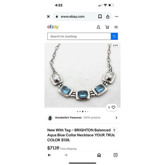 BRIGHTON Balanced Aqua Blue Collar Necklace YOUR TRUE COLOR . Extension - Picture 4 of 5